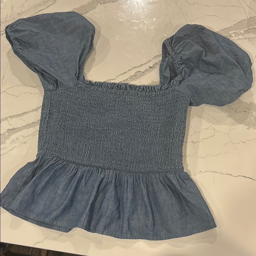 J. Crew Women's Blue Smocked Top